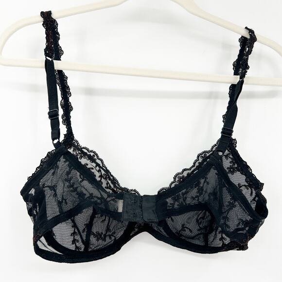 La Perla Vintage Lingerie Whimsigoth Sheer Lace Underwire Bra Size 36C Black - Picture 9 of 9
